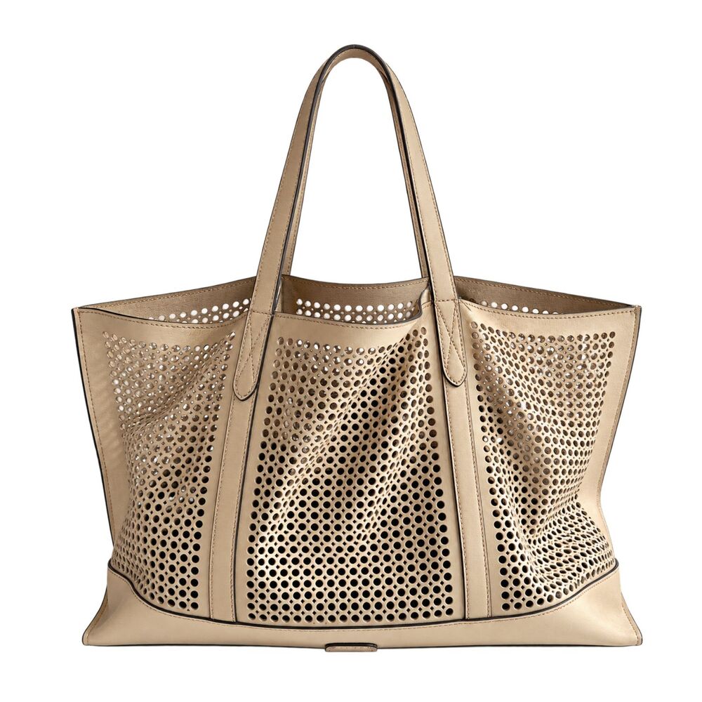 Frye Beige Leather Perforated Oversized Tote Bag Distressed Project Bag - RARE